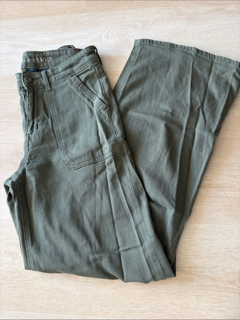 American Eagle Olive Green Super High Rise Baggy Wide Leg Pant